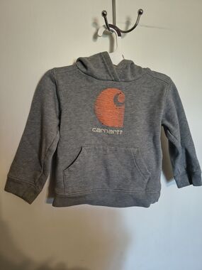 Carhartt Kids Gray Hoodie with Orange Logo Graphic